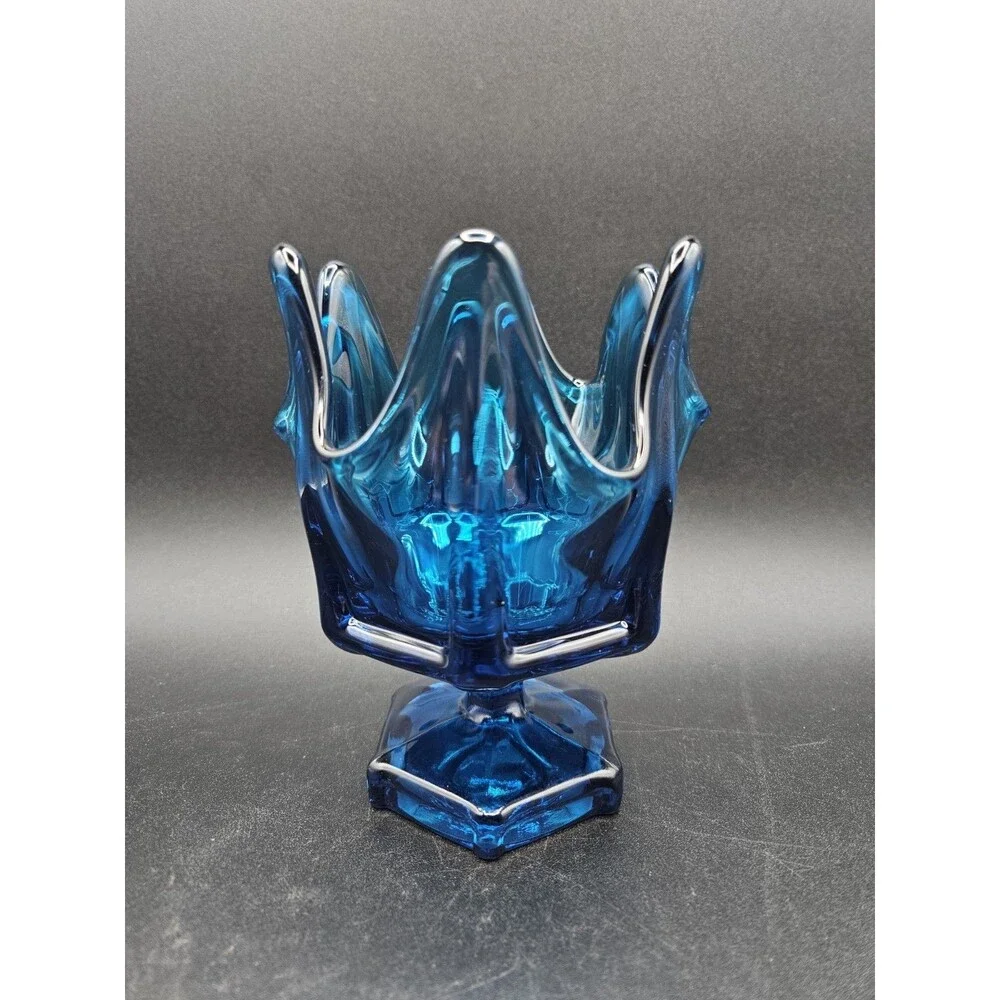 Vintage Viking Bluenique Swung Glass Handkerchief Column Vase Mcm Retro 5.5